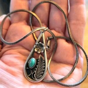 Vintage Native American Turquoise Sterling Silver Necklace 18" OLD 17g UNISEX